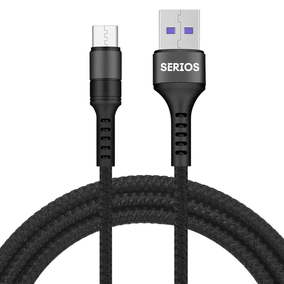 Serios USB Type-C to USB 3.0 Fast Charging Cable || Nylon, 5A Charging || For All Devices || Strong Nylon Charging Cable