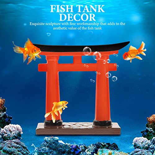 Image of STOBOK Japanese Torii Gate Miniature Shrine Fairy Gardens Decor Zen Garden Japan Torii Gate Prop Altar Shelf Bridge Landscape Ornament for Aquarium Fish Tank Decor