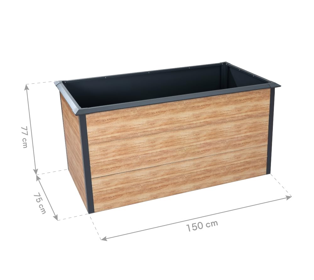 WESTMANN Metall Hochbeet Primus-Multi L | Inkl. Schneckenschutz | Holzoptik/Anthrazit | 150x75x77 cm