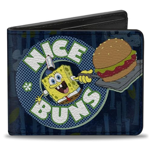 SpongeBob SquarePants mens Buckle-down Pu Bifold - Spongebob Nice Buns Wallet, Multicolor, 4.0 x 3.5 US