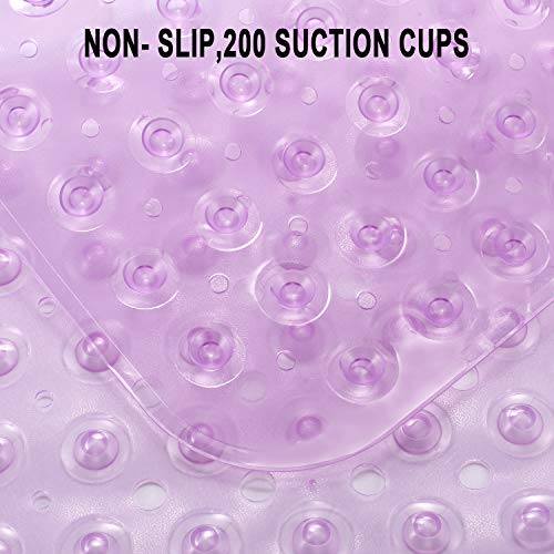 Image of YINENN Bath Tub Shower Mat 40 x 16 Inch Non-Slip and Extra Large, Bathtub Mat with Suction Cups, Machine Washable Bathroom Mats with Drain Holes, Purple