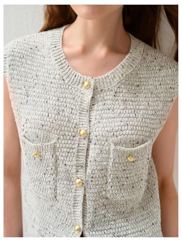 OYOANGLE Women's Button Up Sweater Vest Crew Neck Elegant Work Dressy Knit Vest Old Money Clothes3