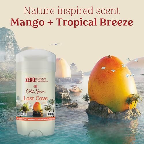 Image of Old Spice Aluminum Free Deodorant for Men, 24 /7 Lasting Freshness & Long Lasting Scent, 24 /7 Sweat & Odor Protection, Lost Cove with Mango + Tropical Breeze Scent, 3.0 oz