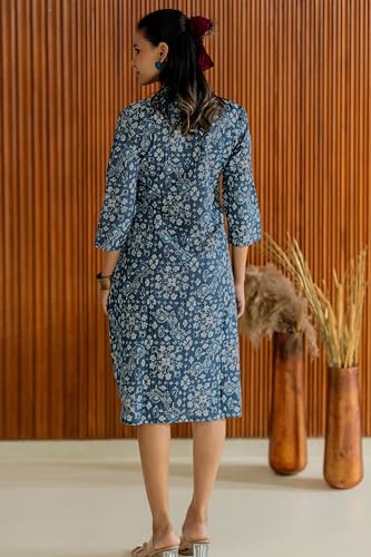 Image of MIRCHI FASHION Pure Cotton A-Line Long Kurti | Printed Kantha Work Kurta for Women | Ethnic Office Wear Kurti