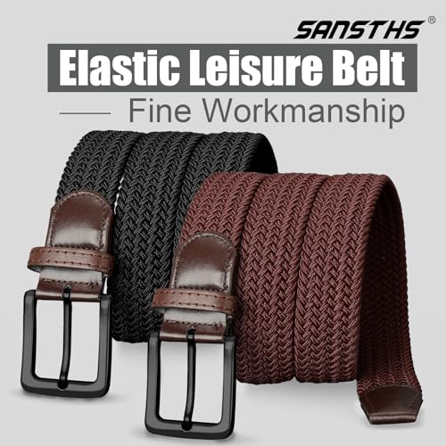 Image of SANSTHS Elastic Woven Golf Belt for Men, 1.3 inch Casual Stretch Braided Web Belt with Pin Buckle for Golf Jeans Casual Pants