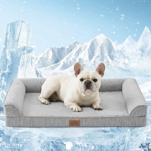 COZY KISS Orthopädisches Hundebett für Mittelgroße Hunde mit Abnehmbarem, 91x69x16cm, Waschbarem Bezug – Stützende Schaumstoff-Couch-Bett mit Wasserdichten Seitenteilen, Silbergrau