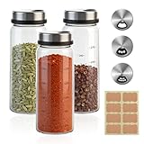 AKINSTER 3 Stück Gewürzgläser 300ml Gewürzstreuer mit Drehdeckel Salzstreuer Gross Luftdicht Gewürzstreuer Glas Groß Spice Jars mit 3 Arten von Gewürzlöchern für Küche BBQ Grillen Kochen