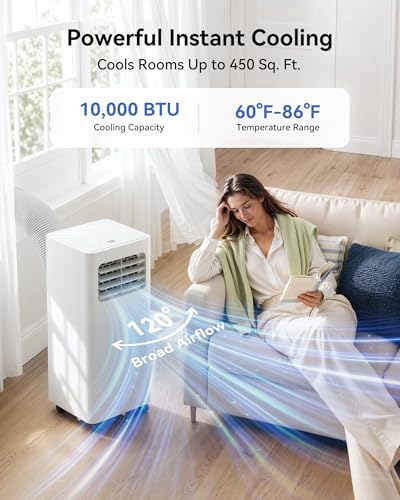 Image of Feelfunn 10,000 BTU Portable Air Conditioner - Cools 450 Sq. Ft., 3-in-1 Portable AC Unit with Cool /Fan /Dehumidifier /Sleep, Quiet AC with LED Display, Remote & 24H Timer, for Bedroom, Dorm, Apartment