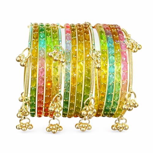 Image of Swara Creations Kashmiri Ghungroo glass Bangles set | Viral Raindrop Multi Set for Women and Girls | Set of 16 Pcs (SKU415)