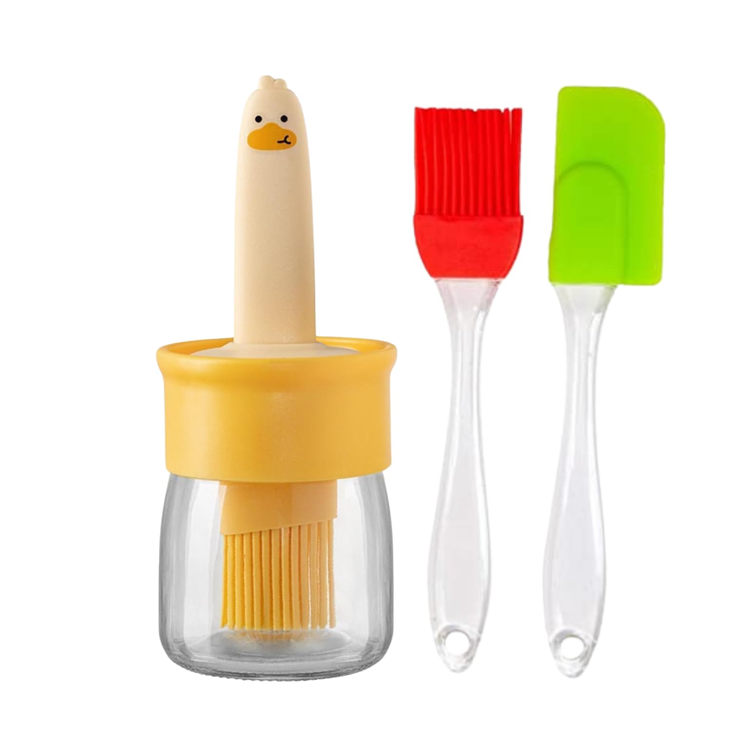 TP INCORP 2 in 1 Silicone Pastry Basting Brush and high Temperature Resistant Plastic Oil Bottle | with Free Combo of Silicone Heat Resistant Spatula and Brush