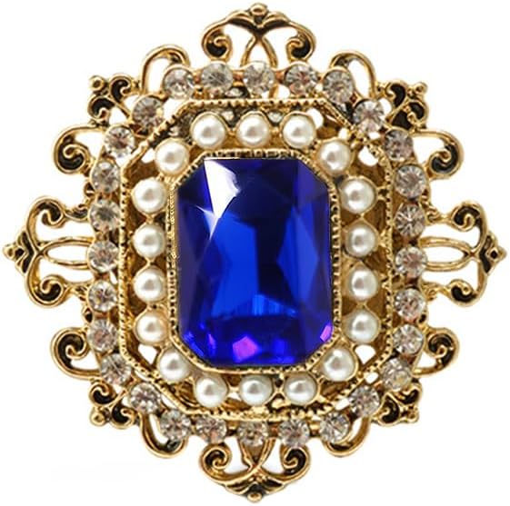 Antique Rhinestone Brooch Pin for Women Girls Gold Tone Vintage Baroque Rectangle Crystal Shell Pearl Boho Victorian Style Brooches Lapel Pins Elegant Wedding Christmas Festival Ornament Jewelry Gift