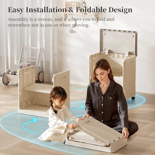 Image of HAIXIN HOME Slim Rolling Laundry Hamper with Lid, 60L Foldable Plastic Laundry Basket on Wheels with Handle, Dirty Clothes Hamper Cart for Narrow Spaces, Bedroom, Bathroom, Closet, Dorm, Under Table