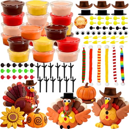 20PCS Modeling Clay DIY Turkey Kit, Air Dry Clay Thanksgiving DIY Crafts for Thanksgiving Fall Party Gift Indoor Outdoor Holiday Decor