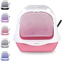 Caixa Areia Fechada Gato Autolimpante Grande Banheiro Pá (Branco/Rosa)