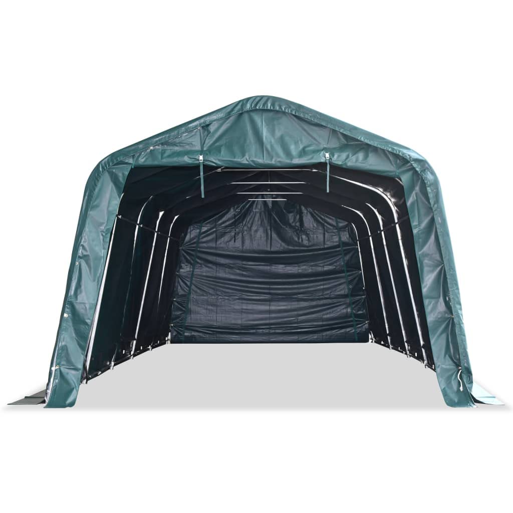 Tenda per pascolo in PVC 550 g/m², 3,3 x 8 m, verde scuro, con telaio in acciaio zincato, resistente alle intemperie, per allevamento, pascoli, animali da allevamento, stalla, forniture