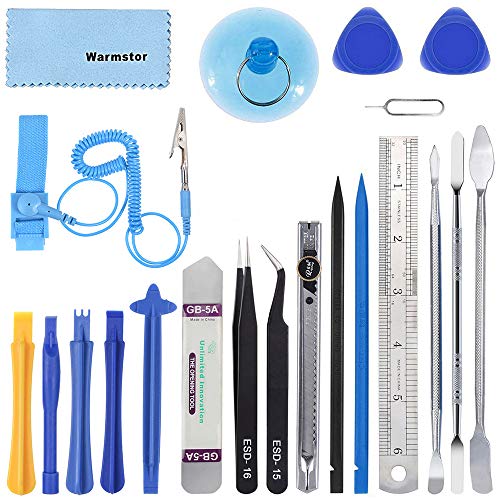 Warmstor 21 Pieces Opening Pry Tool Kit with Spudgers, Tweezers, Ruler, and Anti-Static