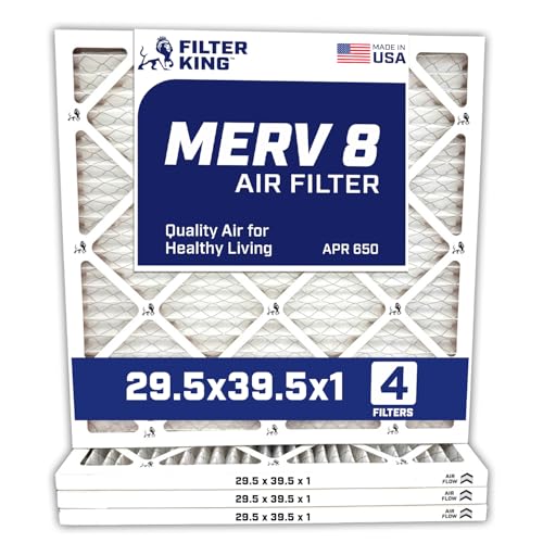Filter King 29.5x39.5x1 Air Filter | 4-PACK | MERV 8 HVAC Pleated A/C Furnace Filters | MADE IN USA | Actual Size: 29.5 x 39.5 x .75"