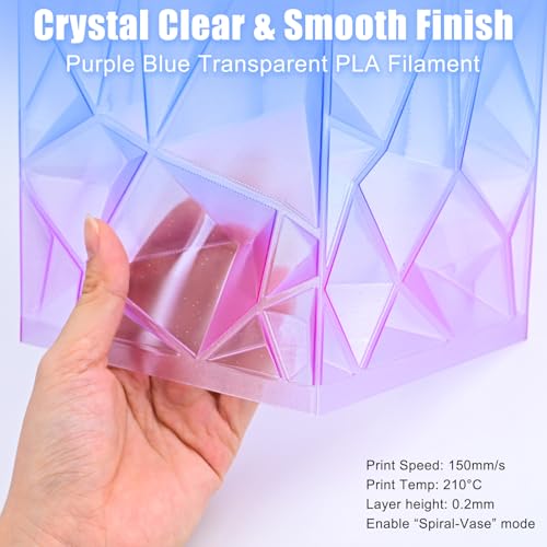 Image of OVV3D Clear PLA Filament 1.75mm, 3D Printer Filament Translucent PLA, 1kg Spool, Transparent Filament Blue Purple Gradient Color Change Low Warping & No-Bubbles, + /- 0.02 mm, Fit Most 3D Printers