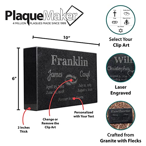 Image of PlaqueMaker Black Granite Memorial Headstone for Two Lost Loved - Great for Your Garden, Tree Dedication, or in a Cemetery. Includes Your Text and Select Clipart (10 x 6 x 2)