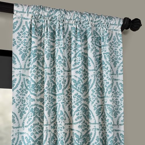 Image of HPD Half Price Drapes Printed Geometric Floral Curtains 96 Inches Long Luxury Cotton Curtain (1 Panel) Room Darkening Window Curtains for Bedroom & Living Room, 50W x 96L, Geometric Floral Aqua