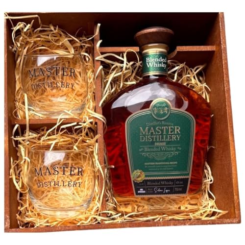 Kit Blended Whisky Com Dois Copos Em Uma Elegante Caixa Mdf