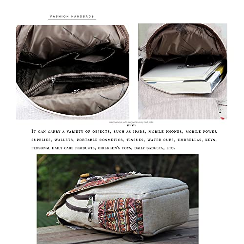 Image of Womens Boho Cotton Hemp Cloth Backpack Boho Vintage Embroidered Casual Purse Handbags Messenger Bag Owl