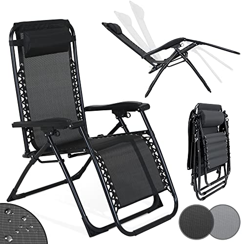 Miadomodo® Chaise Longue Inclinable-Pliable, Imperméable, Résistante aux UV, avec Repose-Tête, Cadre en Acier, 176x66x110 cm, Noir/Gris Foncé - Fauteuil Relax de Jardin, Camping, Gravité Zéro (Noir)