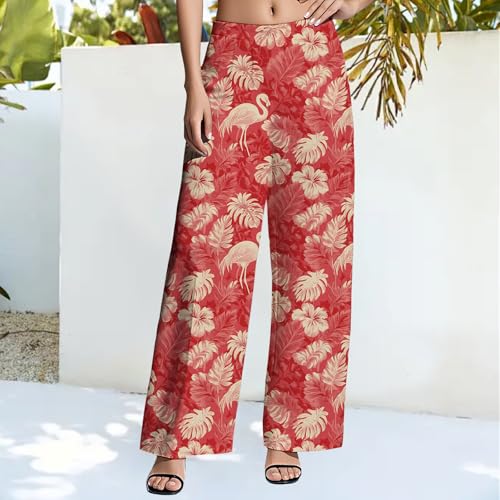 ZOCANIA Womens Summer Wide Leg Palazzo Pants Casual Elastic High Waisted Long Lounge Hawaiian Pant Trousers with Pockets2