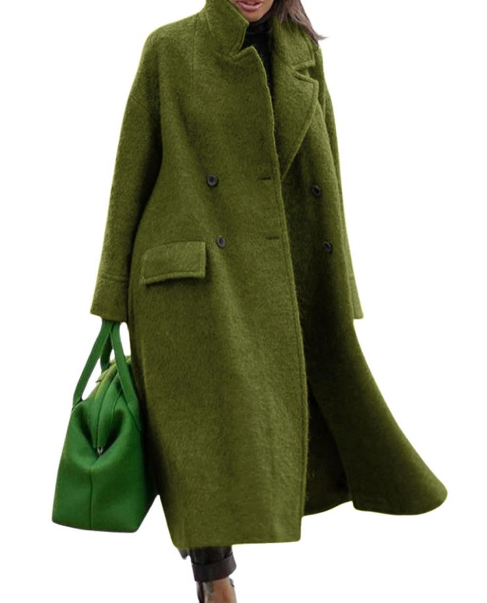 Women Oversized Long Winter Coats Warm Wool Blend Pea Trench Coat Overcoat