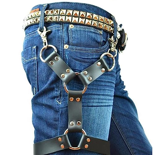 PIIKNUO Herren Bein Harness Leder Punk Gothic Herren Sexy Punk Oberschenkel Hosenträger Männer Leder Oberschenkel Geschirr Gürtel Bandage Kostüme Geschirr Männer Fesseln Bein Harness
