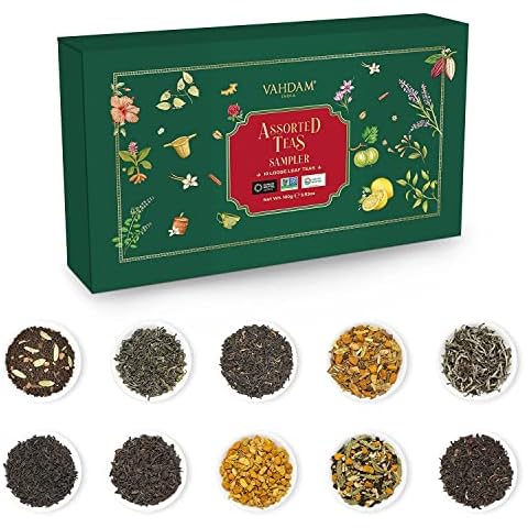 VAHDAM, Assorted Loose Leaf Tea Sampler-10 TEAS, 50 Servings | Black Tea, Green Tea, Oolong Tea, Chai Tea, White Tea | Tea Variety Pack | Hot, Iced, Kombucha Tea Cover