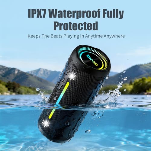 Image of Bluetooth Speaker Wireless Loud Stereo Sound IPX7 Waterproof Outdoor Portable 25W Super Bass Speakers for Home Party Beach with 24H Playtime Colorful Lights BT 5.3 TWS Pairing Birthday Gift Black