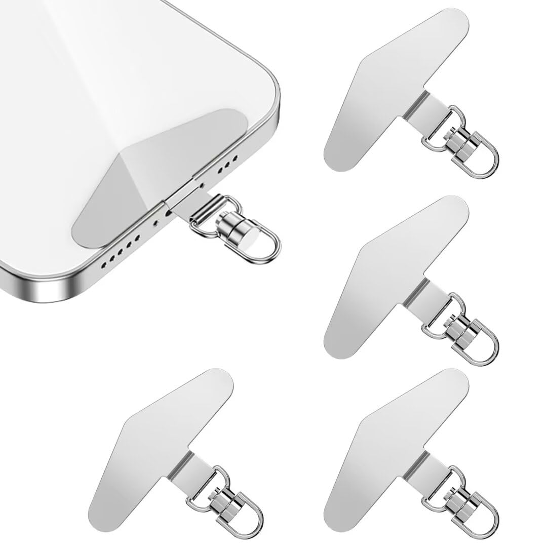 ISSANG Phone Tether Tags, 4Pcs Mobile Phone Chain Pads, Cellphone Lanyard Tether Patches, 360° Rotatable Lanyard Pads, Metal Crossbody Cell Phonelanyard Patch Silve, PhoneStrap Connector Clip