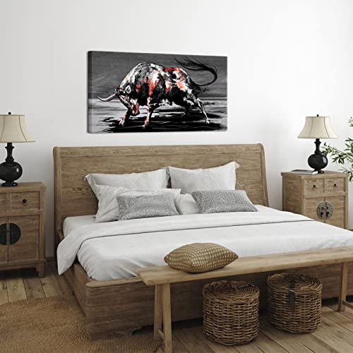 Sechars Large Fighting Bull Canvas Wall Art Cool Animal Painting Picture Artwork Western Men Cave Home Office Cowboy Room Decoration Ready To Hang 24 Inchx48 Inch thumb #2