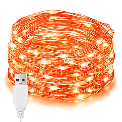 EvaStary Cadena de Luces Decorativas de Halloween, Iluminación Decorativa de Otoño, Iluminación Interior Naranja USB 10M 100LED, Iluminación Impermeable Decorativa de Fiesta de Halloween IP65