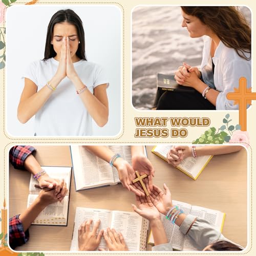 100 Pcs Beaded Friendship Bracelets Bulk Colorful Inspirational Stretch Bracelets Y2k Preppy Adjustable Jewelry for Rainbow Princess Women Beach Party Favor Gifts(Cross)4