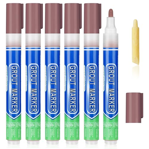 Flintronic 3 Piezas Rotulador Juntas Azulejos de Marrón, Rotulador Juntas Azulejos, Rotulador de Lechada Marrón para Juntas de Azulejos, Lápiz para Juntas, Restaura Las Juntas De Baños y Cocinas