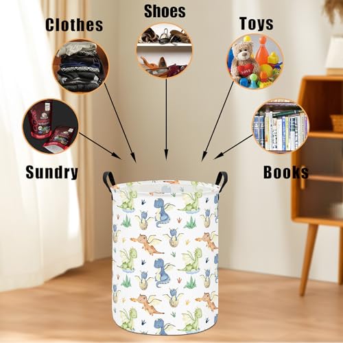 Image of Dinosaur Laundry Basket Canvas Fabric Collapsible Organizer Basket for Storage Bin Toy Bins Gift Baskets Bedroom Clothes Children Nursery Hamper (Parent-Child Dragon)