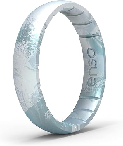 Miniatura 10 de Enso Rings Anillo de silicona fino hecho a mano, diseño cómodo y flexible, 0.169 in de ancho, 0.069 in de grosor