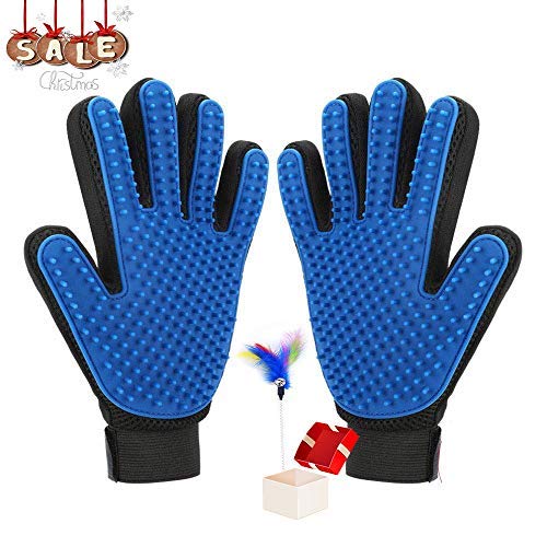 WJ Pet Grooming Glove - Efficient Pet Hair Remover Mitt with Cats Toy, Cat Deshedding Grooming Gloves, Pet Hair Remover - Perfect for…