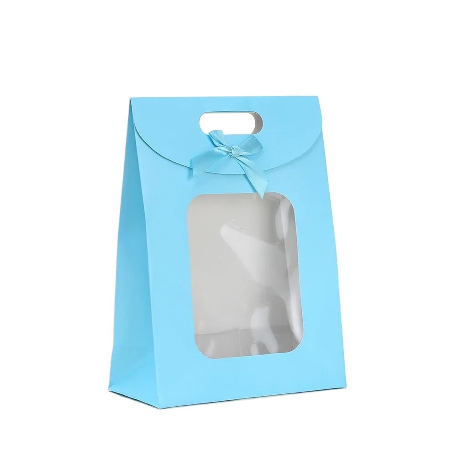 HKYBCF Cake packaging box 10/20/25Pcs Bags With Clear Window Kraft Paper Bag Handle Candy Biscuits Cake Packing Box Packaging for Wedding(Blue,12x16x6cm,25pcs)