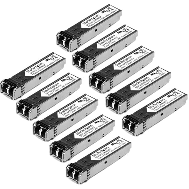 Image of StarTech Cisco GLC-SX-MM Compatible SFP Module, 1000BASE-SX (GLCSXMM10PST) | 1GbE Multimode Fiber Optic Transceiver, 1GbE SFP, LC 550m, 850nm DDM Cisco IE3200, (10 Pack), IE3300, ME1200