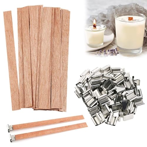 100 Ensembles Meche Bougie Bois avec 50 Bases en Métal, 5