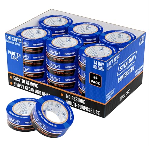 Painters Tape 2 Inch Wide, 24 Roll Painting Tape Blue Masking Tape for Painting Walls, DIY, Surface-Safe &amp; Residue-Free, Edge Paint, 1.88 Inch X 60 Yards X 24 Rolls, Bulk