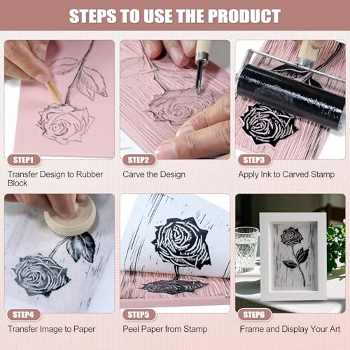 Image of Linoleum Blocks for Printmaking Supplies - 6PCS 8 inchx6 inchRubber Linocut Block Printing Kit for Stamp Carving, Soft Relief Printing Linoleum for DIY Crafts & Art Projects