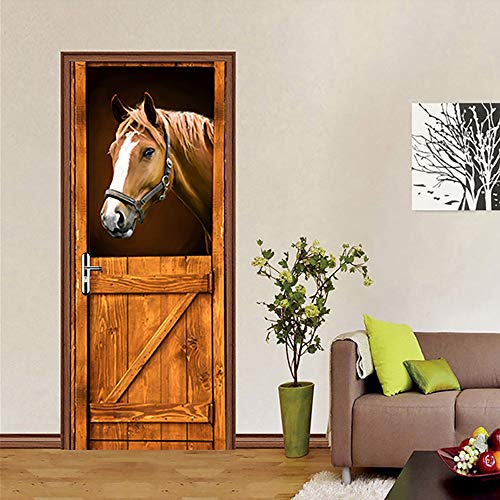 Kacolor 3D Stairs Art Door Sticker For Bedroom Livingroom Bathroom, 2Pcs Wall Decal Self-Adhesive Waterproof Removable Door Murals Wallpaper Home Decoration 30.3“X78.7", Horse #TOP3