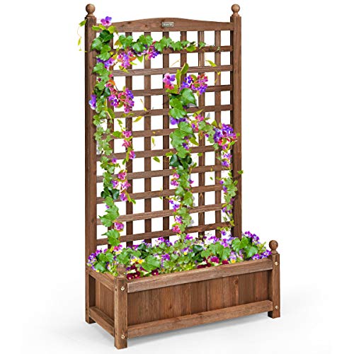 COSTWAY Blumenkasten mit Rankgitter, Pflanzkasten Holz für Kletterpflanzen, Hochbeet mit Spalier, Gartenspalier Rankkasten mit Drainagelöchern, für Garten Hof Balkon, 64,5 x 28 x 120 cm, Braun COSTWAY Blumenkasten mit Rankgitter, Pflanzkasten Holz für Kletterpflanzen, Hochbeet mit Spalier, Gartenspalier Rankkasten mit Drainagelöchern, für Garten Hof Balkon, 64,5 x 28 x 120 cm, Braun