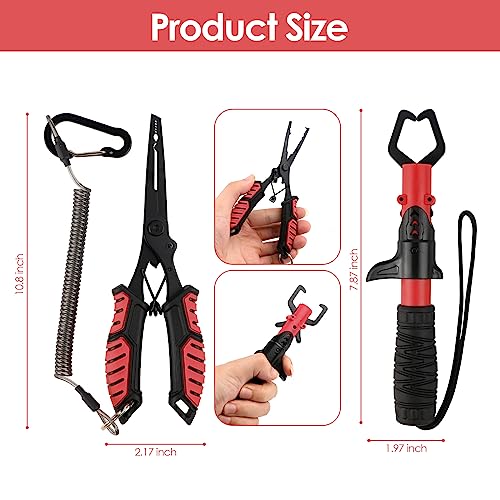 Image of mouhike Fishing Pliers Fish Lip Gripper Fishing Tool Kit for Men Women | Saltwater Multifunctional Fishing Line Cutter Hook Remover with Lanyard Sheath Fly Ice Pliers Fishing Gear Fishermen Gift