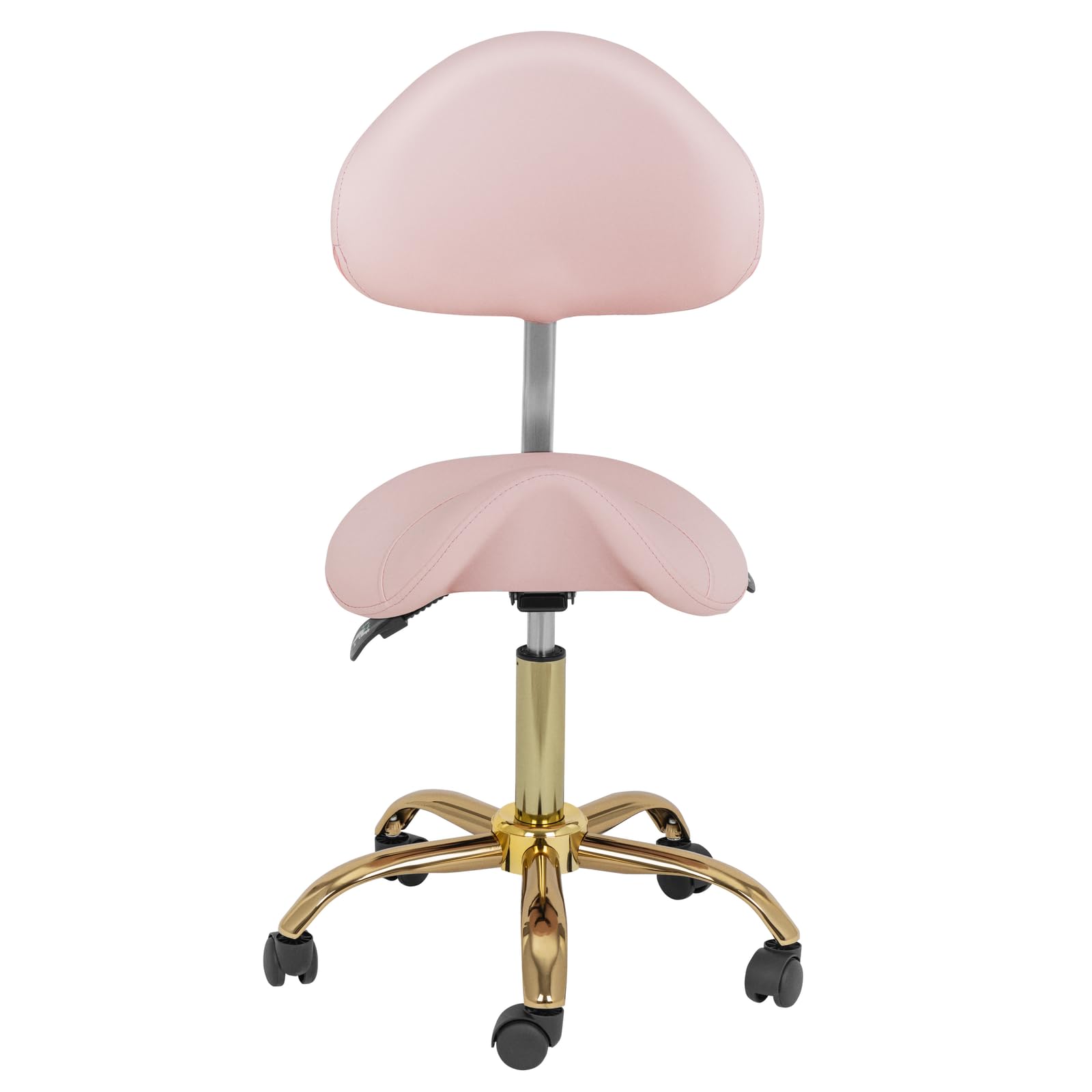 Physa Taburete de estética con Ruedas Regulable en Altura 51-65 cm para hasta 150 kg en Rosa pálido y Dorado Taburete para estética Taburete de Oficina Silla cosmética Banqueta de Trabajo
