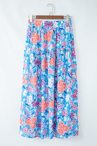 Women's Sky Blue Floral Printed High Waist Split Wrap Maxi Skirt3